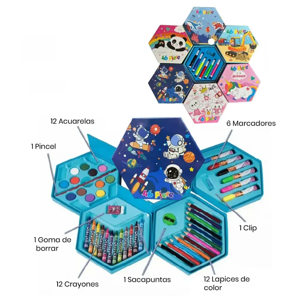 [7730991014177] Set de Arte caja Hexagonal con 46 Pcs