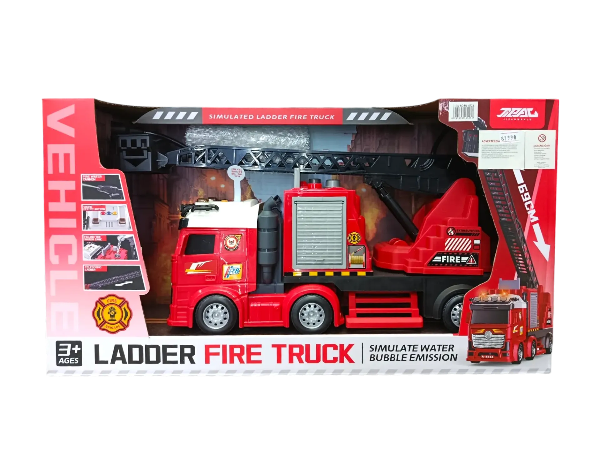 [6955195161231] Camión de bomberos lanza Agua 55x 13 x 29