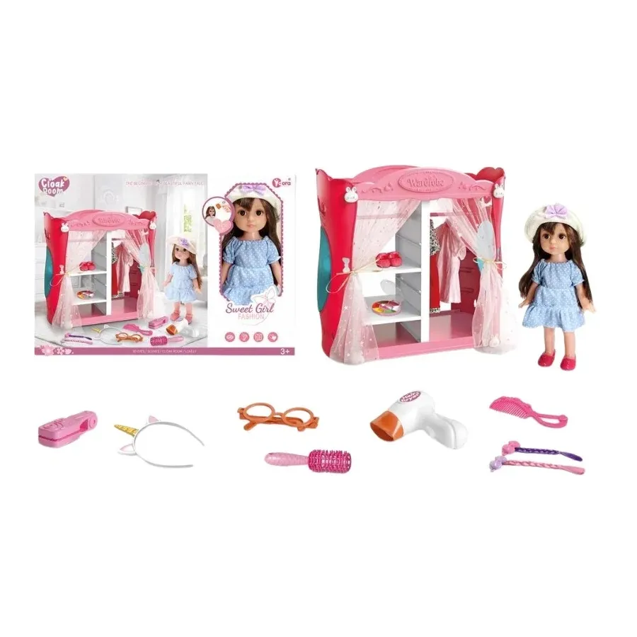 Muñeca con Vestidor y accesorios
