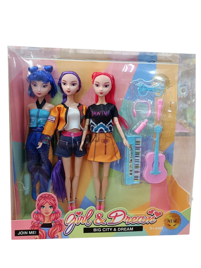 Muñecas K-pop DM x3 con instrumentos musicales