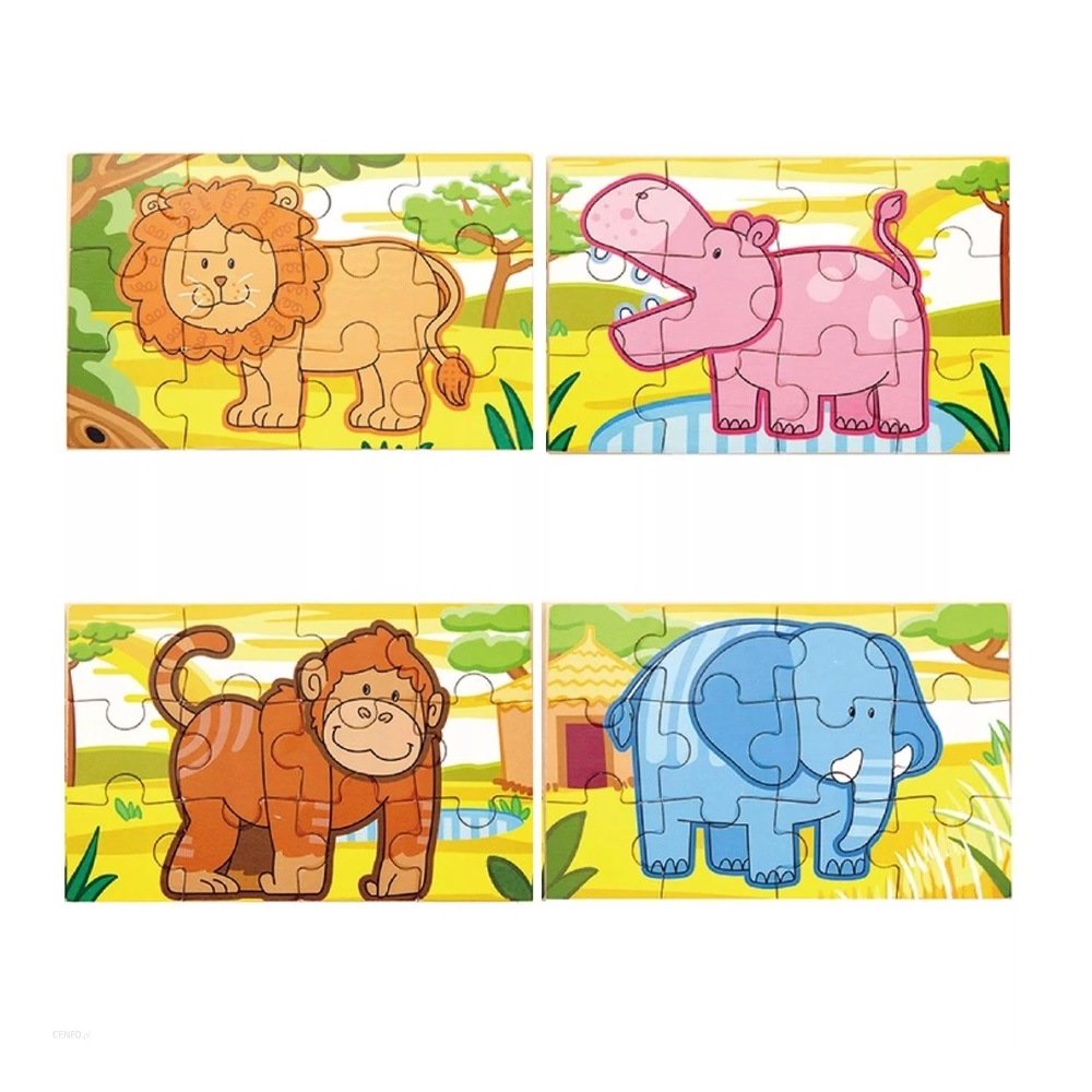 Puzzles x 4 Madera Zoo
