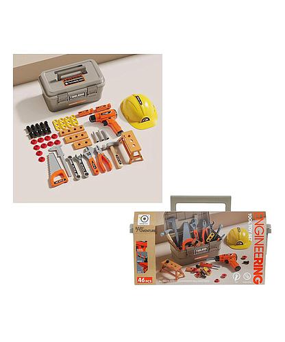 Caja con Herramientas, taladro y casco